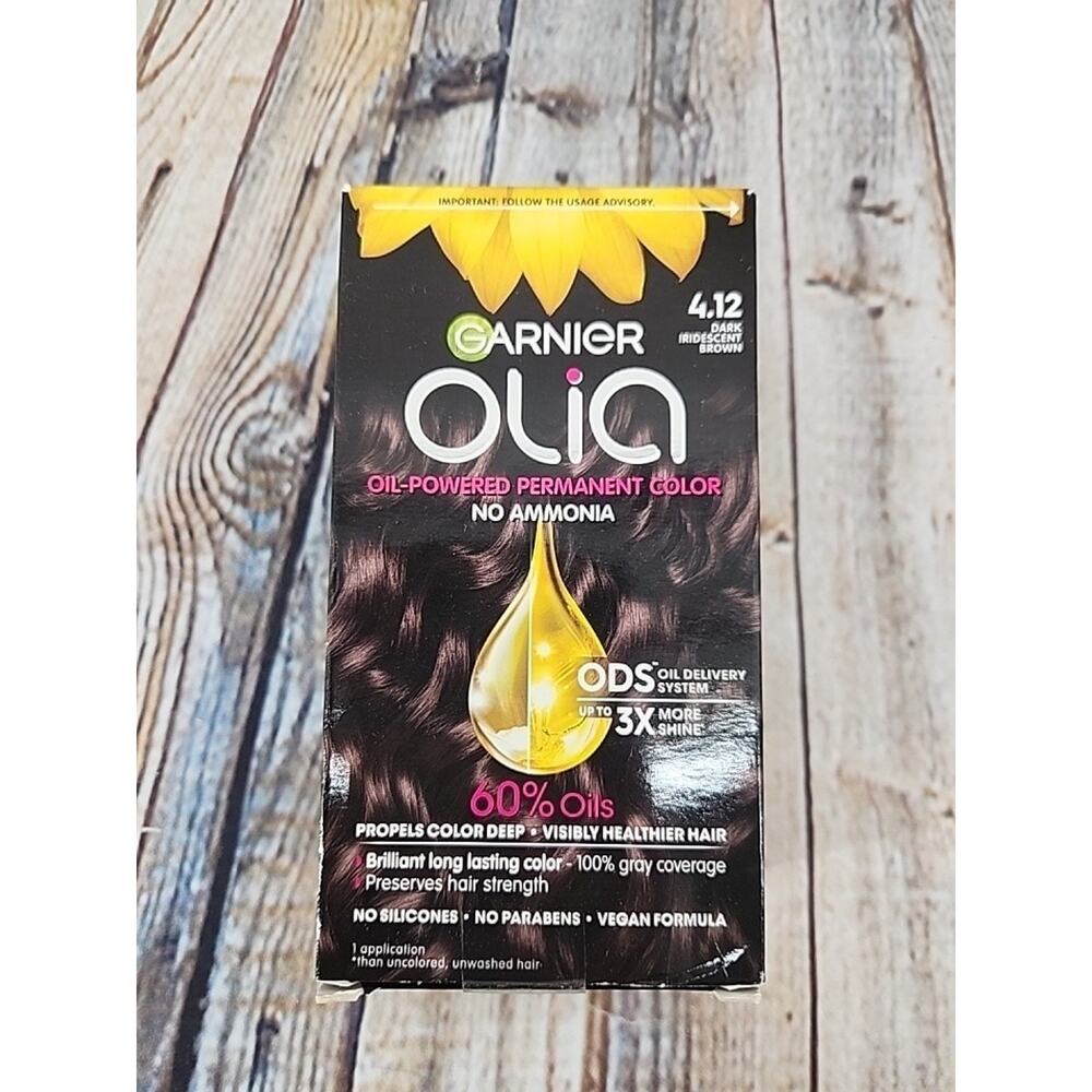 Garnier Olia Vegan Permanent Hair Color Dark Iridescent Brown 4.12 NEW